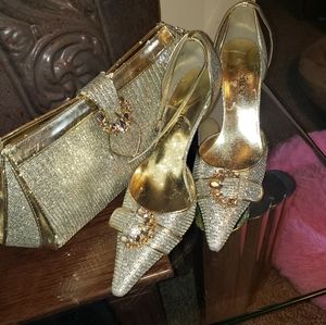 J Renee Gold Shoes and Handbag
